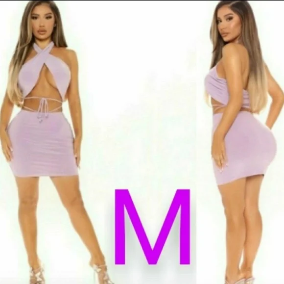 Fashion Nova | Dresses | Purple Lilac Sexy Two Piece Open Front Halter Top Skirt  Dress Set Size M | Poshmark